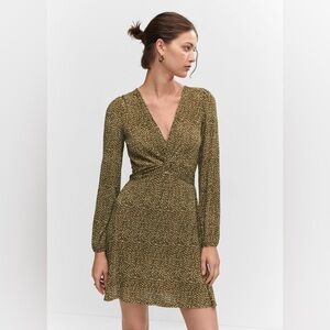 Mango - Long Sleeve Office Wear SHORT PRINTED DRESS WITH KNOT DETAIL in Size XL